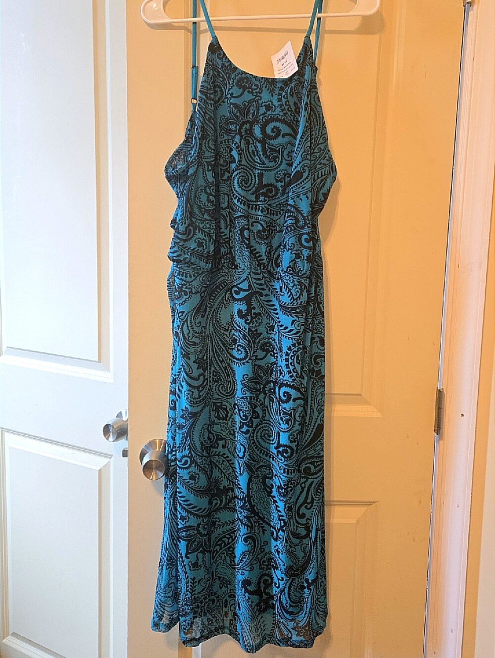 Deep Teal Paisley Maxi Dress with Spaghetti Straps